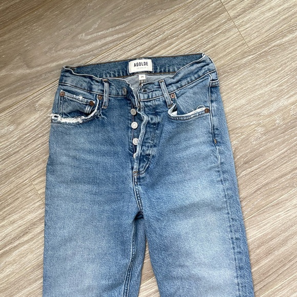 AGOLDE Women’s Riley Crop High Waist Fly Button Denim Jeans Sz 24 EUC - Picture 7 of 13